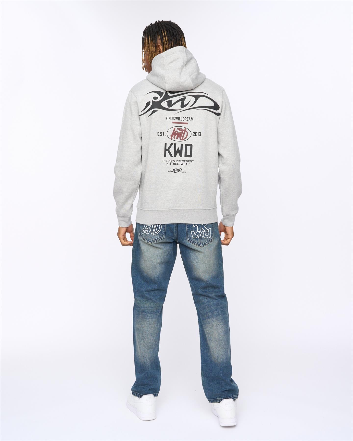 Mens Tattooed Hoodie Grey Marl