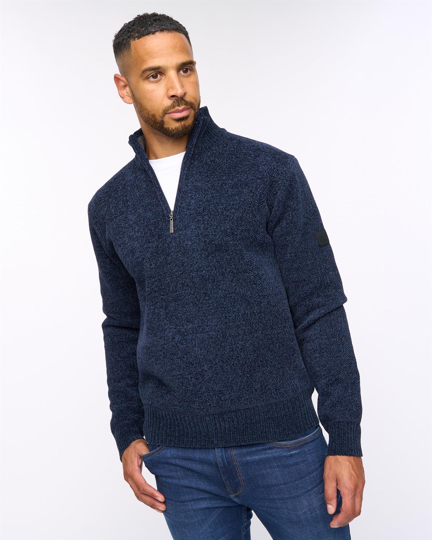 Harewood Chenille 1/4 Zip Jumper Navy