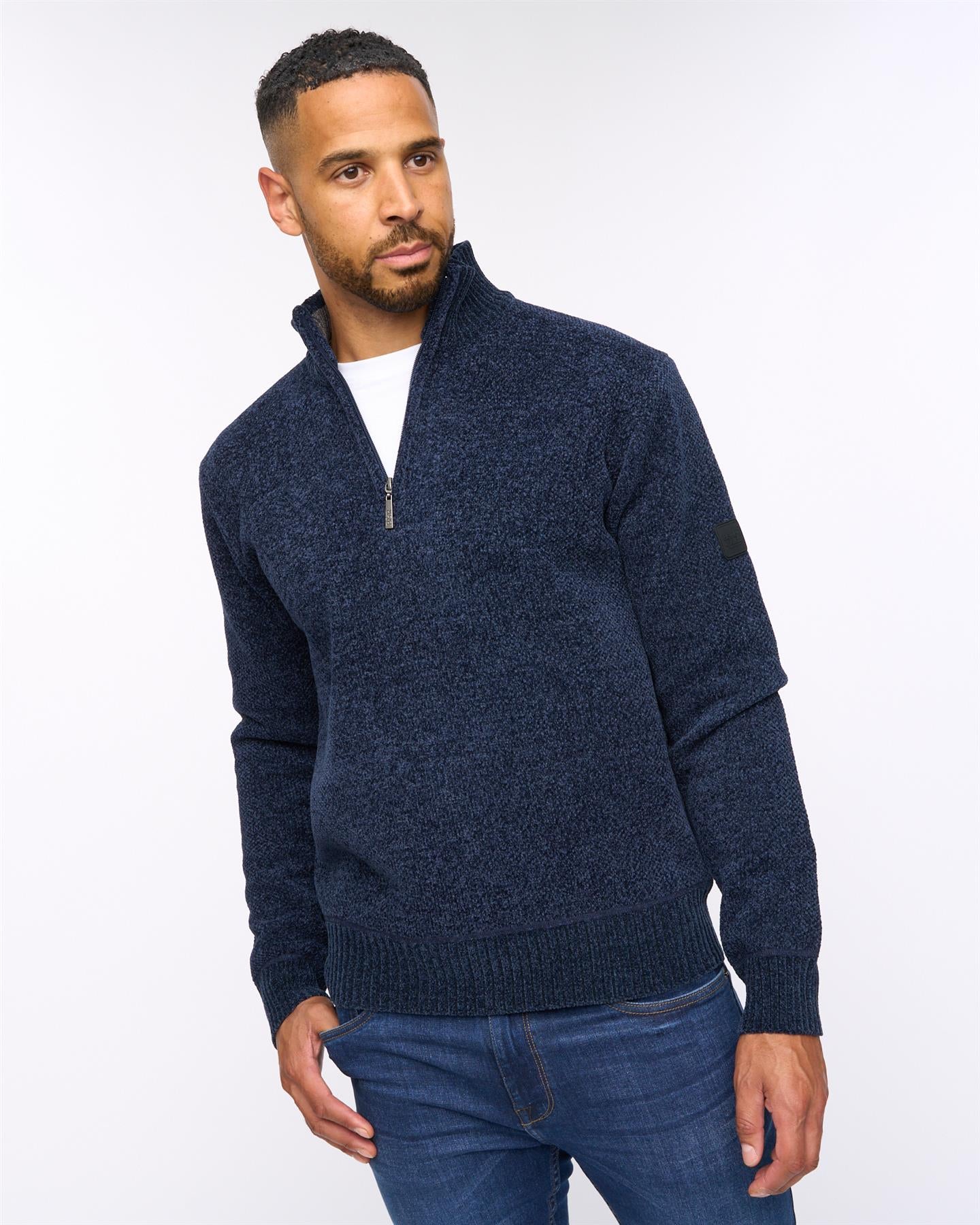 Harewood Chenille 1/4 Zip Jumper Navy