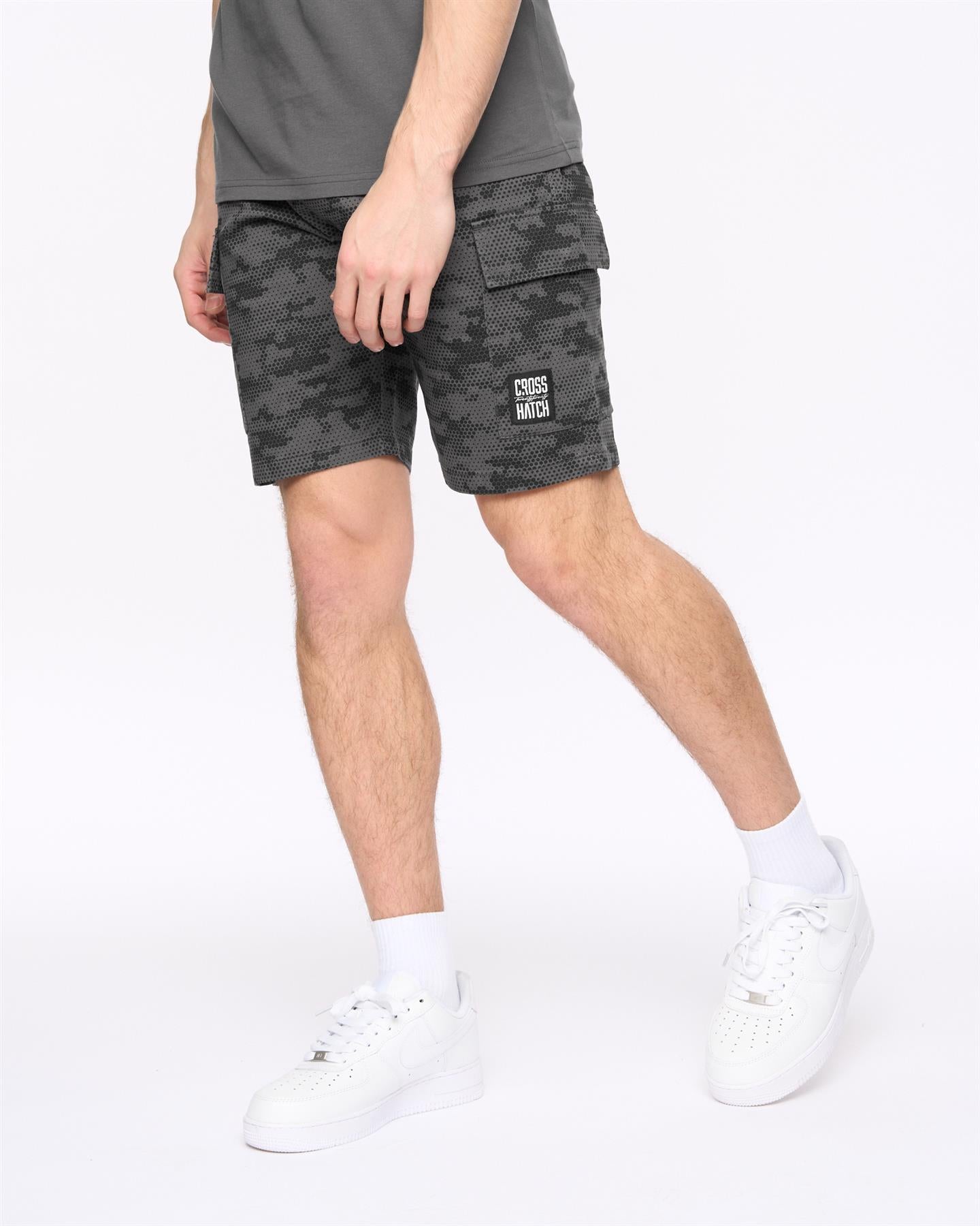 Mens Janscore Elastic Waist Cargo Shorts Dark Grey