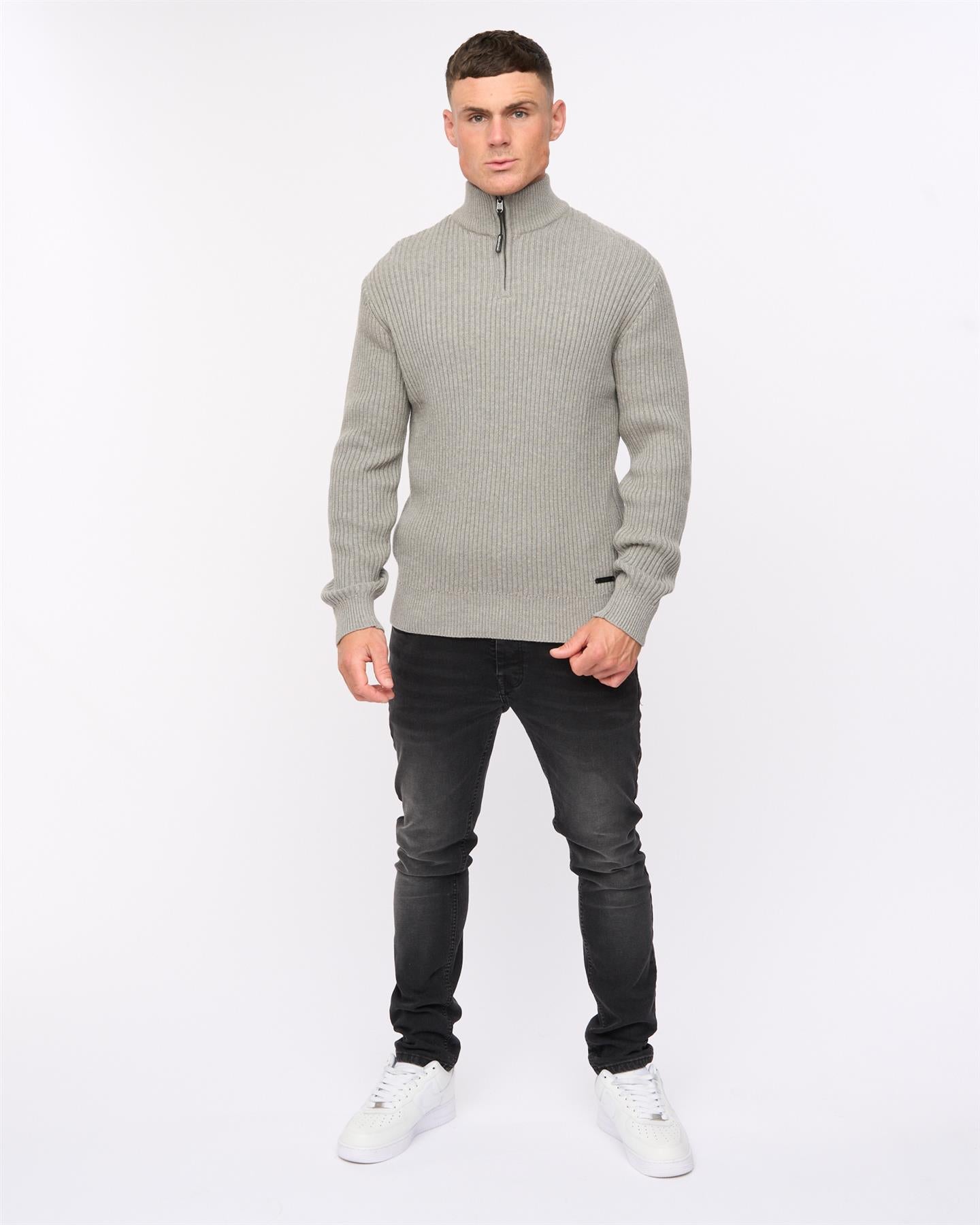 Mens Havaline 1/4 Zip Knit Grey Marl
