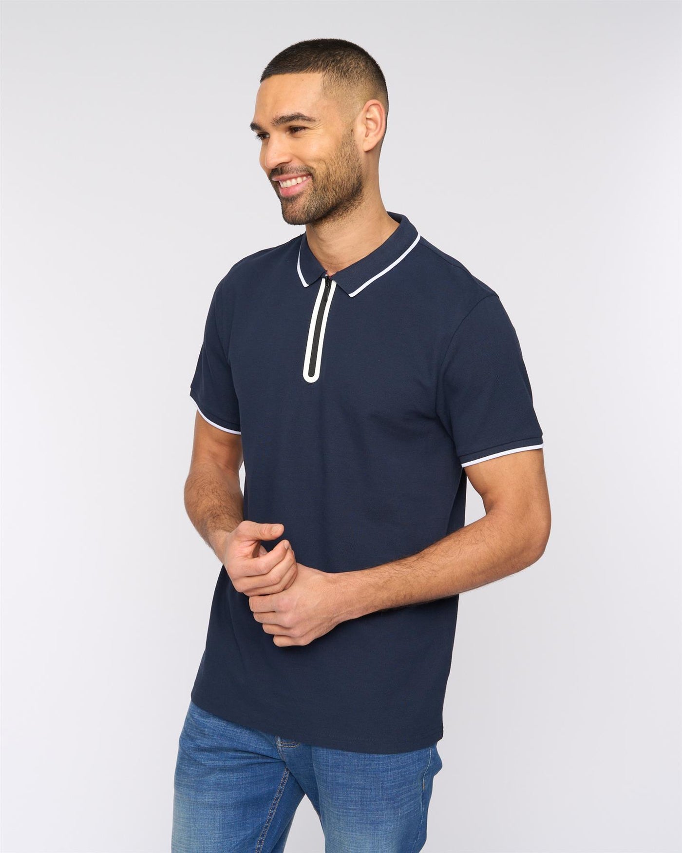 Mens Oakden Zip Front Polo Navy