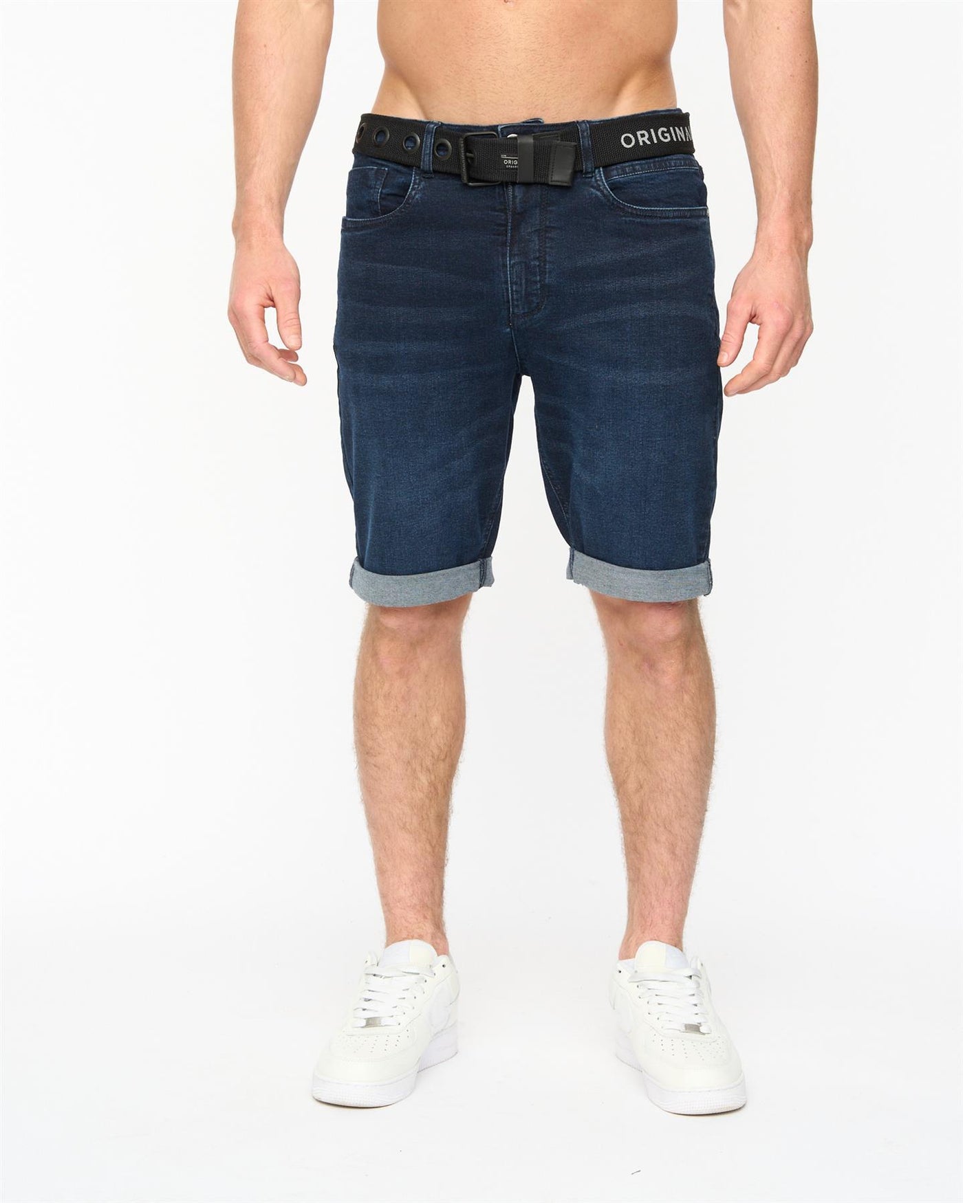 Mens Youlgreeve Belted Denim Shorts Dark Wash