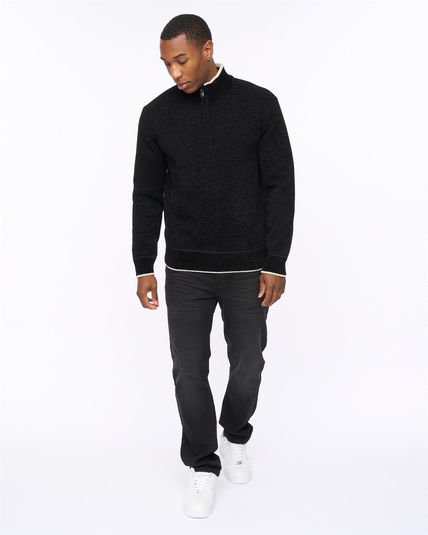 Mens Coldwell Chenille 1/4 Zip Knit Black