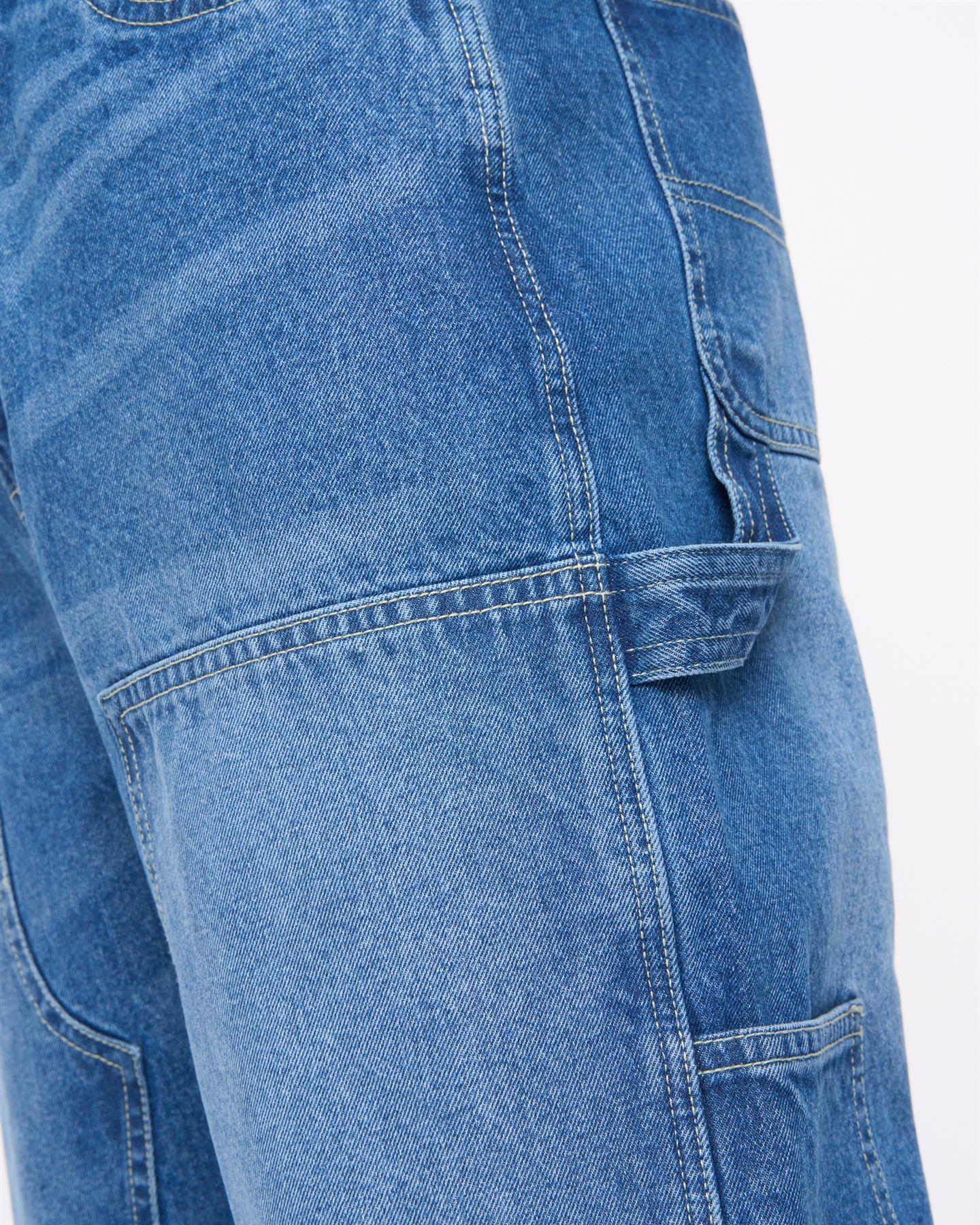 Mens Teleman Denim Shorts Mid Wash