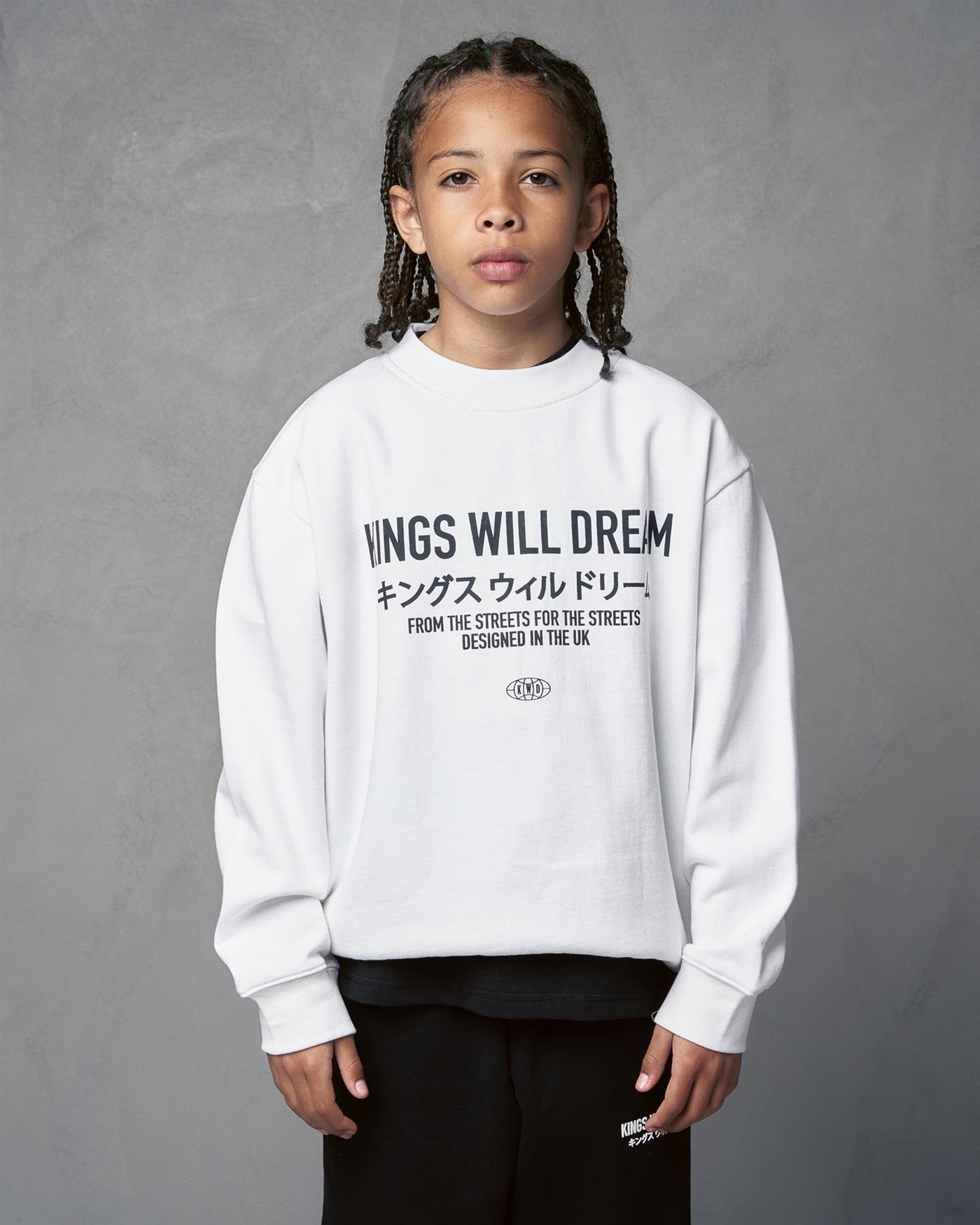 Kids Boys Studio Stacked Crew Sweat White