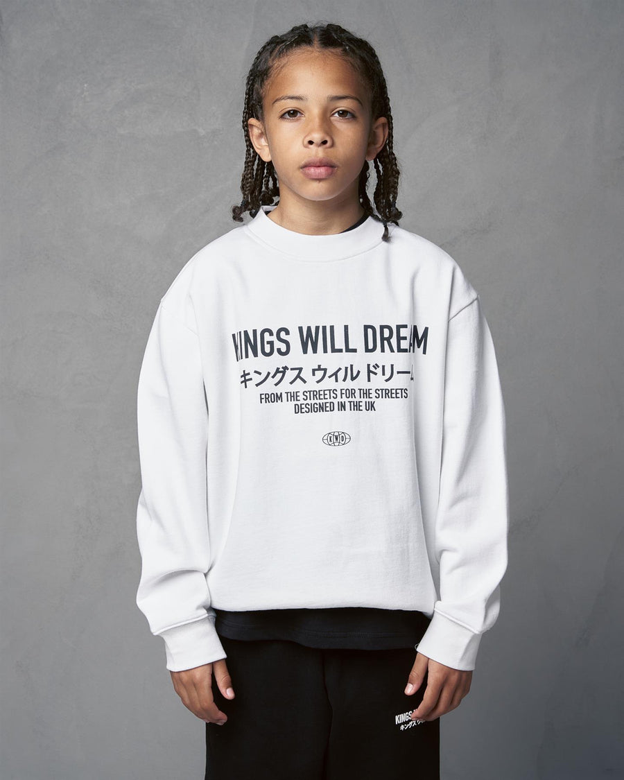 Kids Boys Studio Stacked Crew Sweat White
