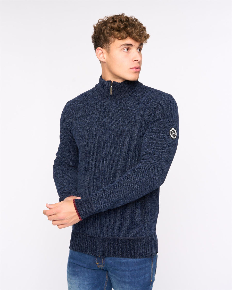 Mens Gladstone Funnel Kneck Zip Knit Navy
