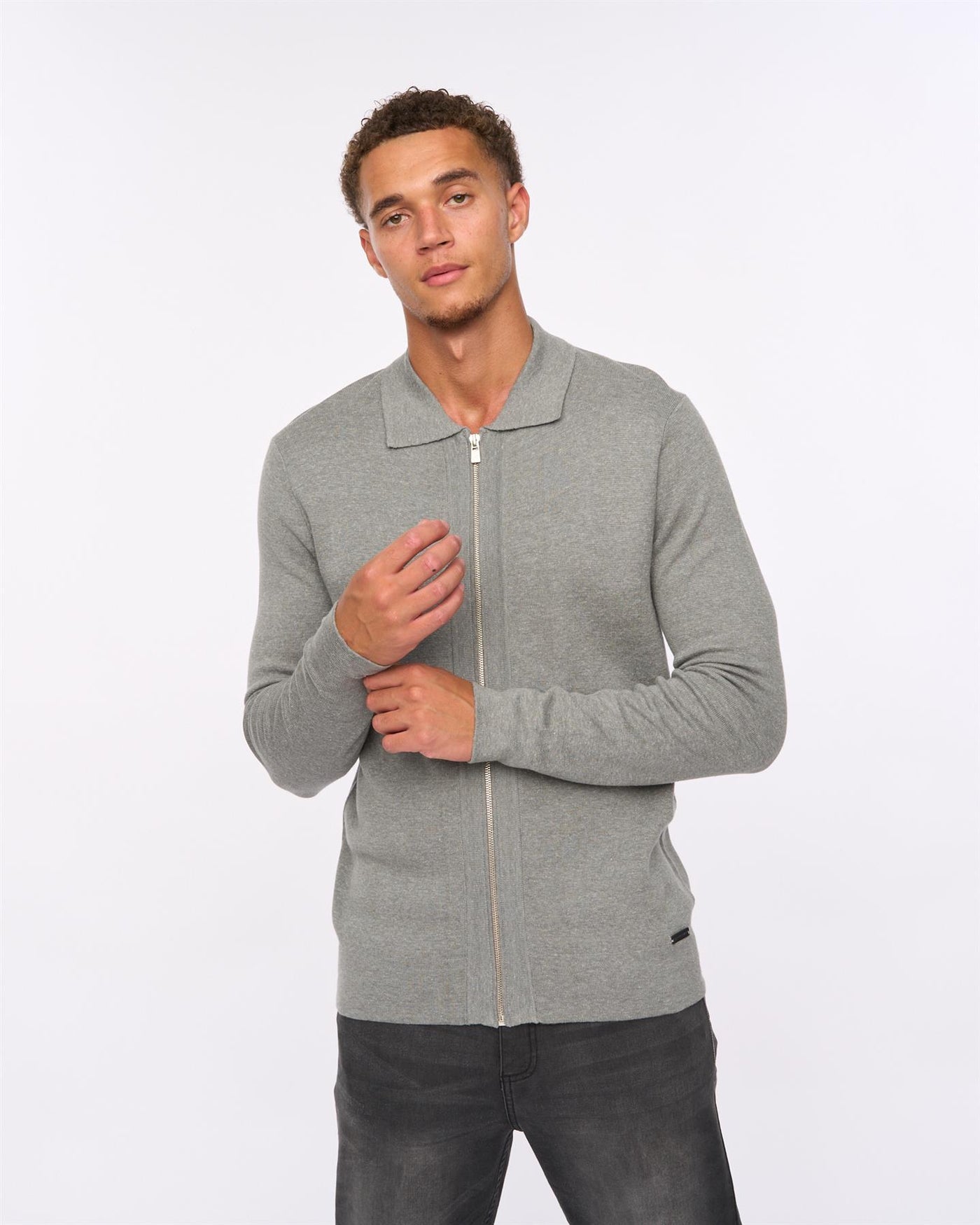 Mens Melfi Zip Thru Knit Grey Marl