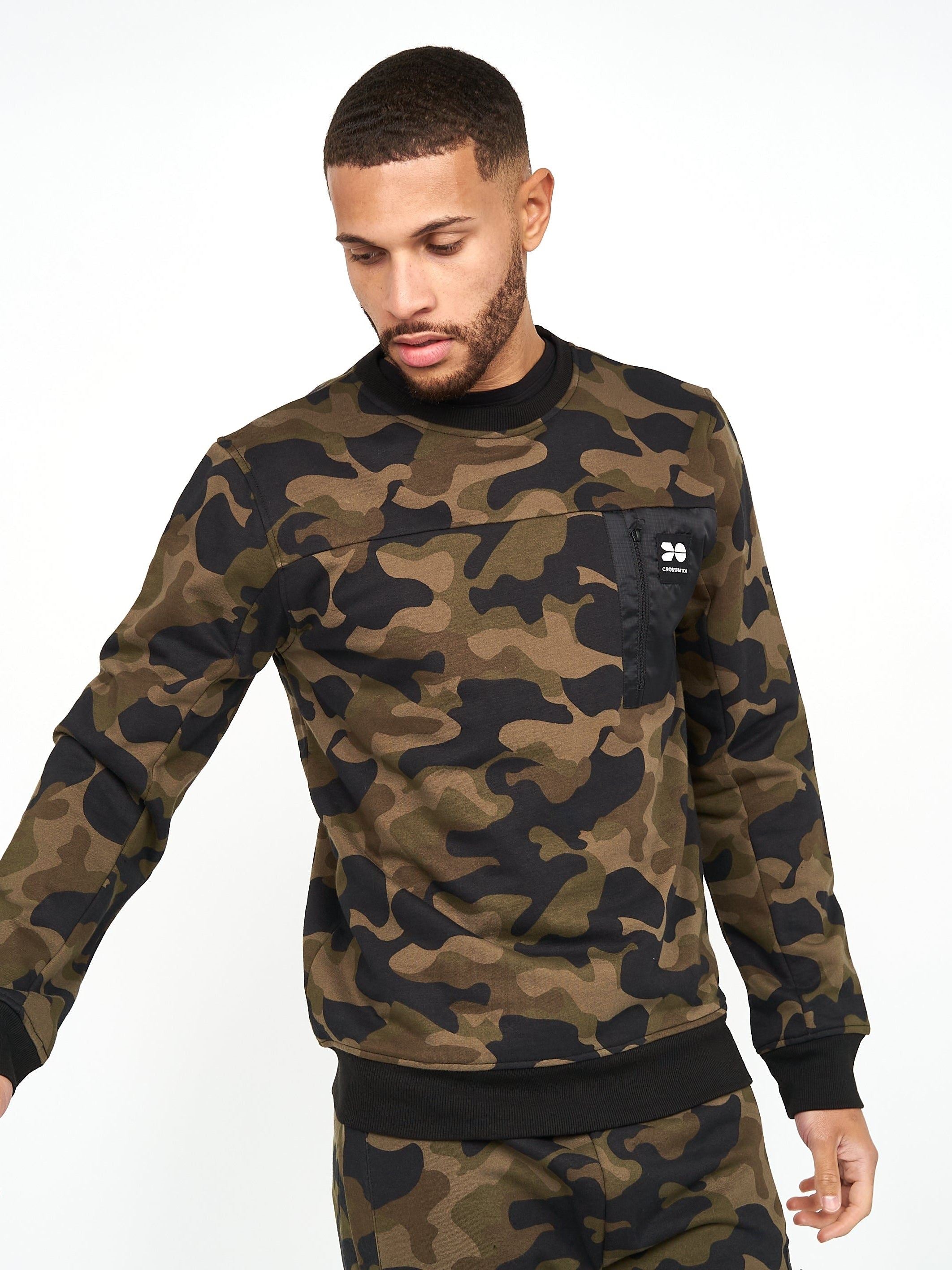 Mens Velmax Crew Sweat Forest Camo
