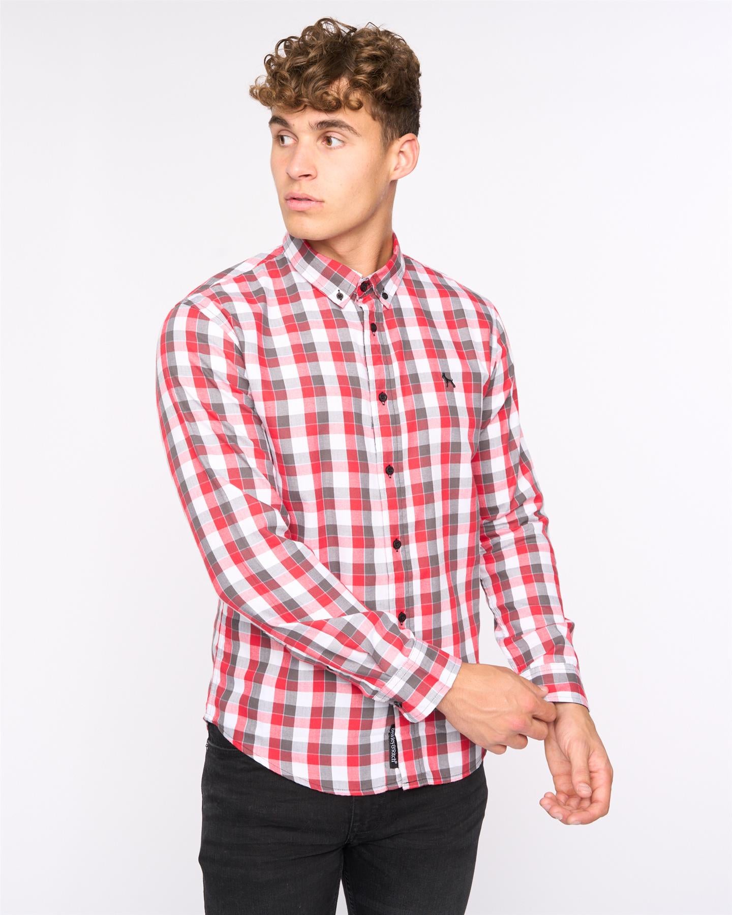 Mens Gosfield Slim Fit Check Shirt Red Check · Brand Corner