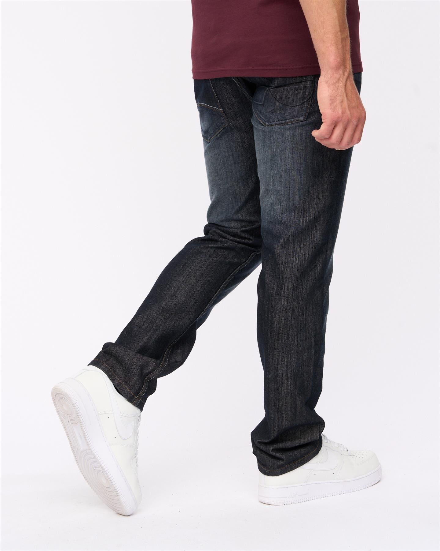 Mens New Embossed Techno Denim Jeans Dark Wash