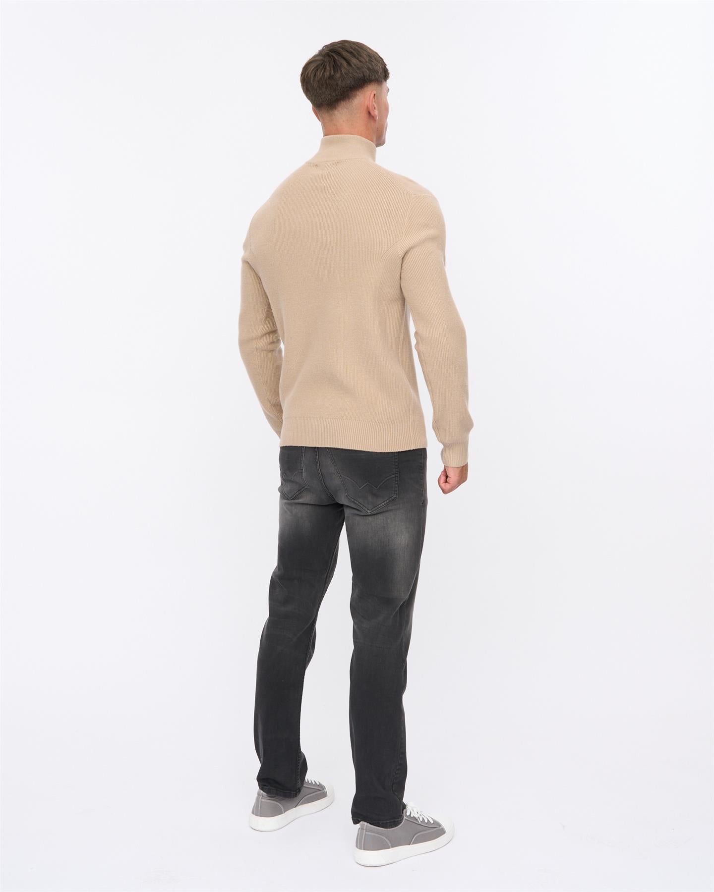 Mens Potenza 1/4 Zip Knit Stone