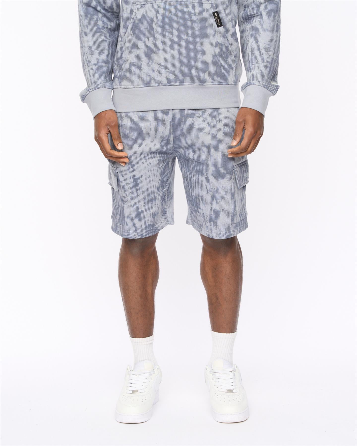 Mens Bardon Camo Cargo Shorts Steel Blue