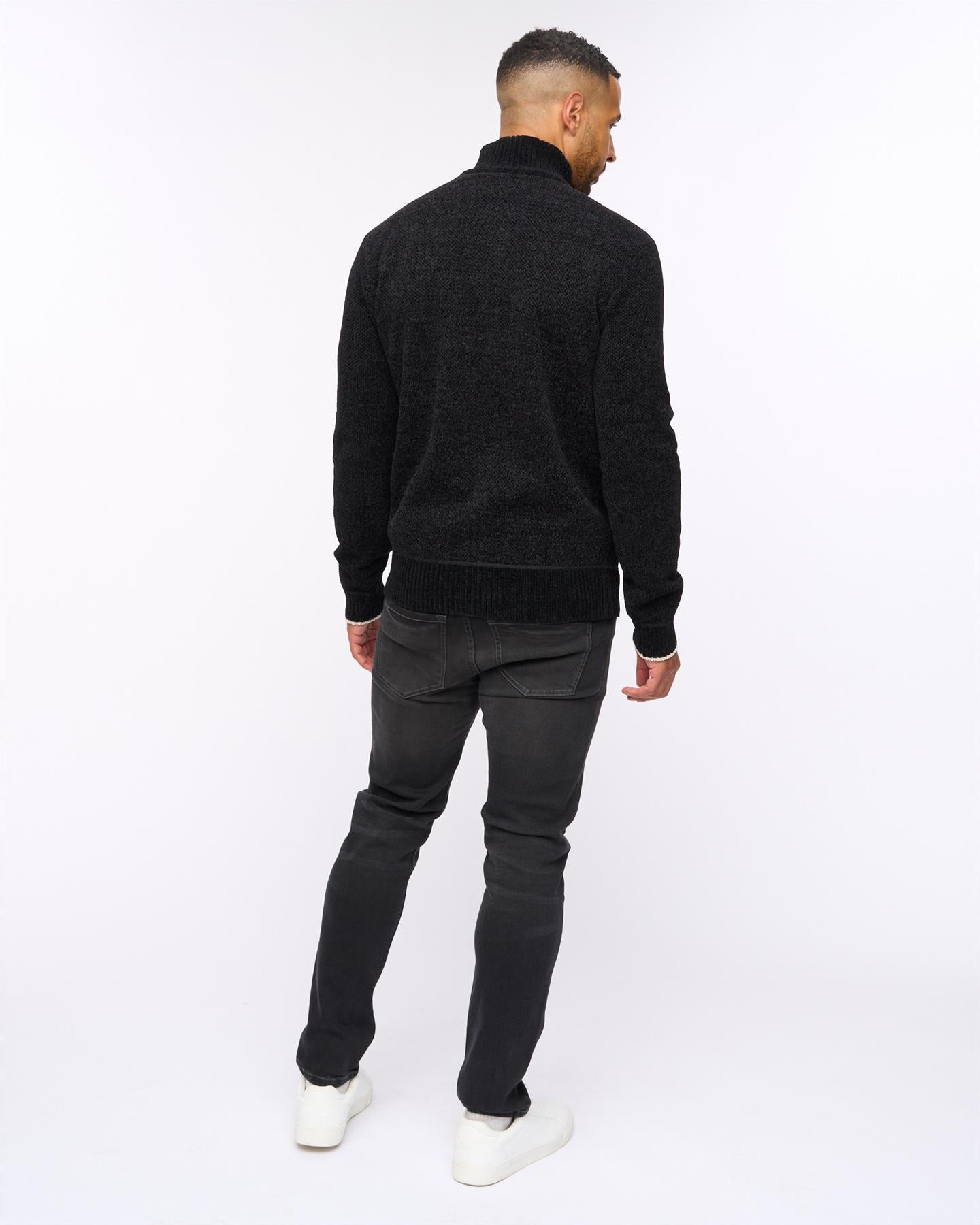 Mens Gladstone Funnel Kneck Zip Knit Black