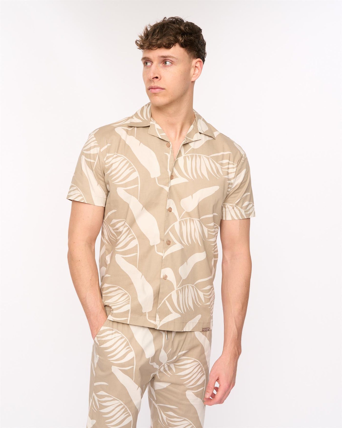 Mens Hopkinton Shirt & Shorts Set Light Stone