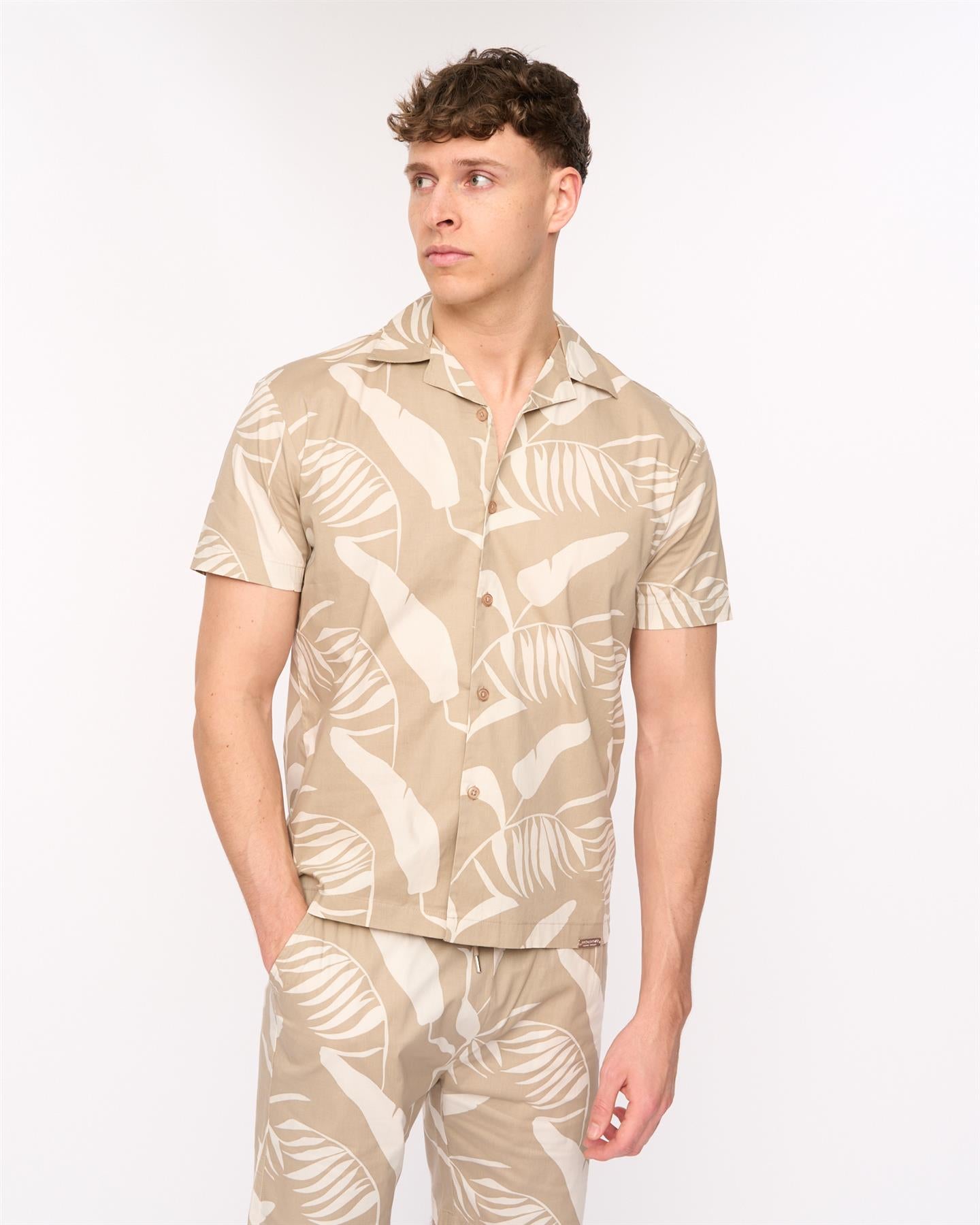 Mens Hopkinton Shirt & Shorts Set Light Stone