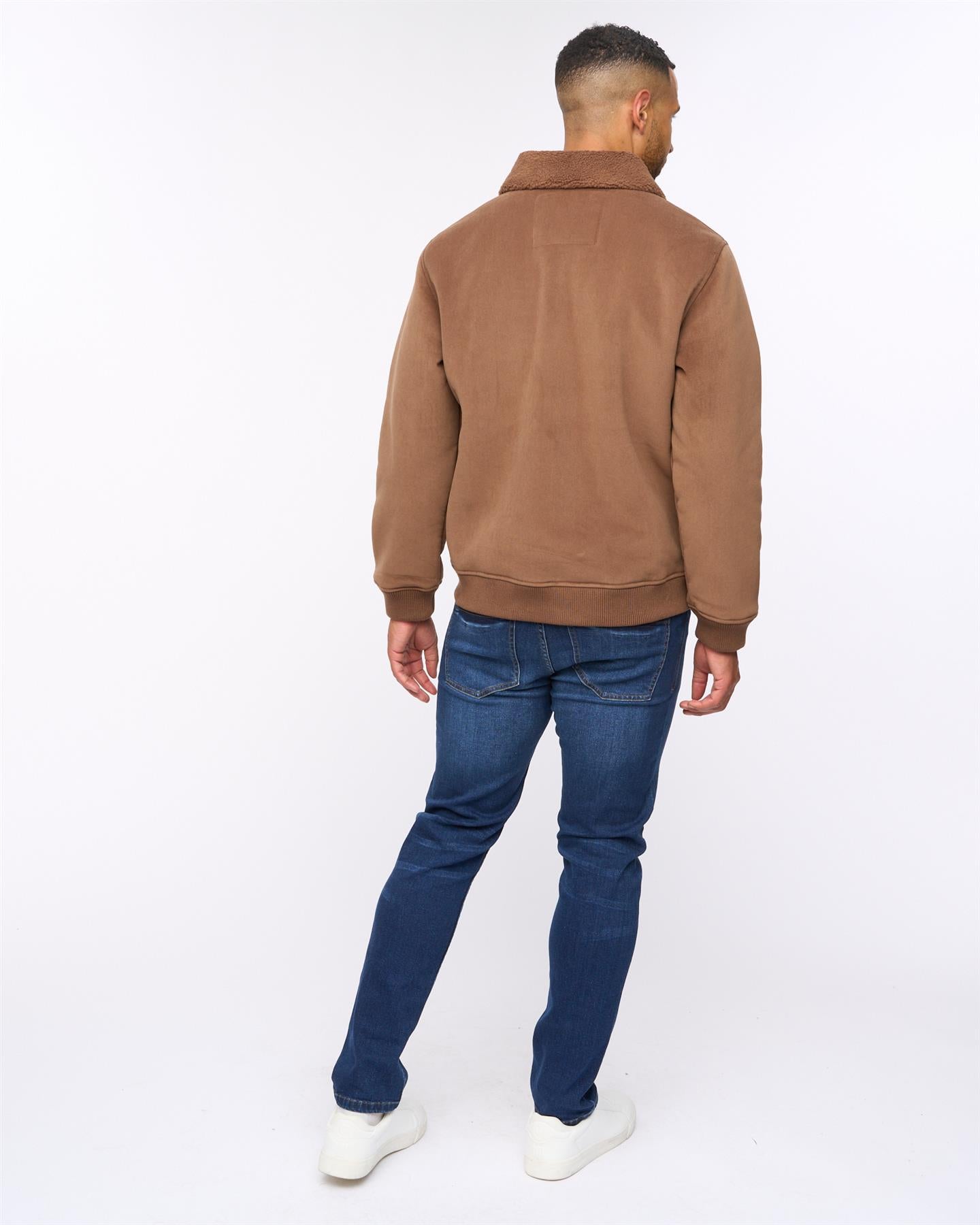 Lauwin Faux Suede Bomber Jacket Dark Tan