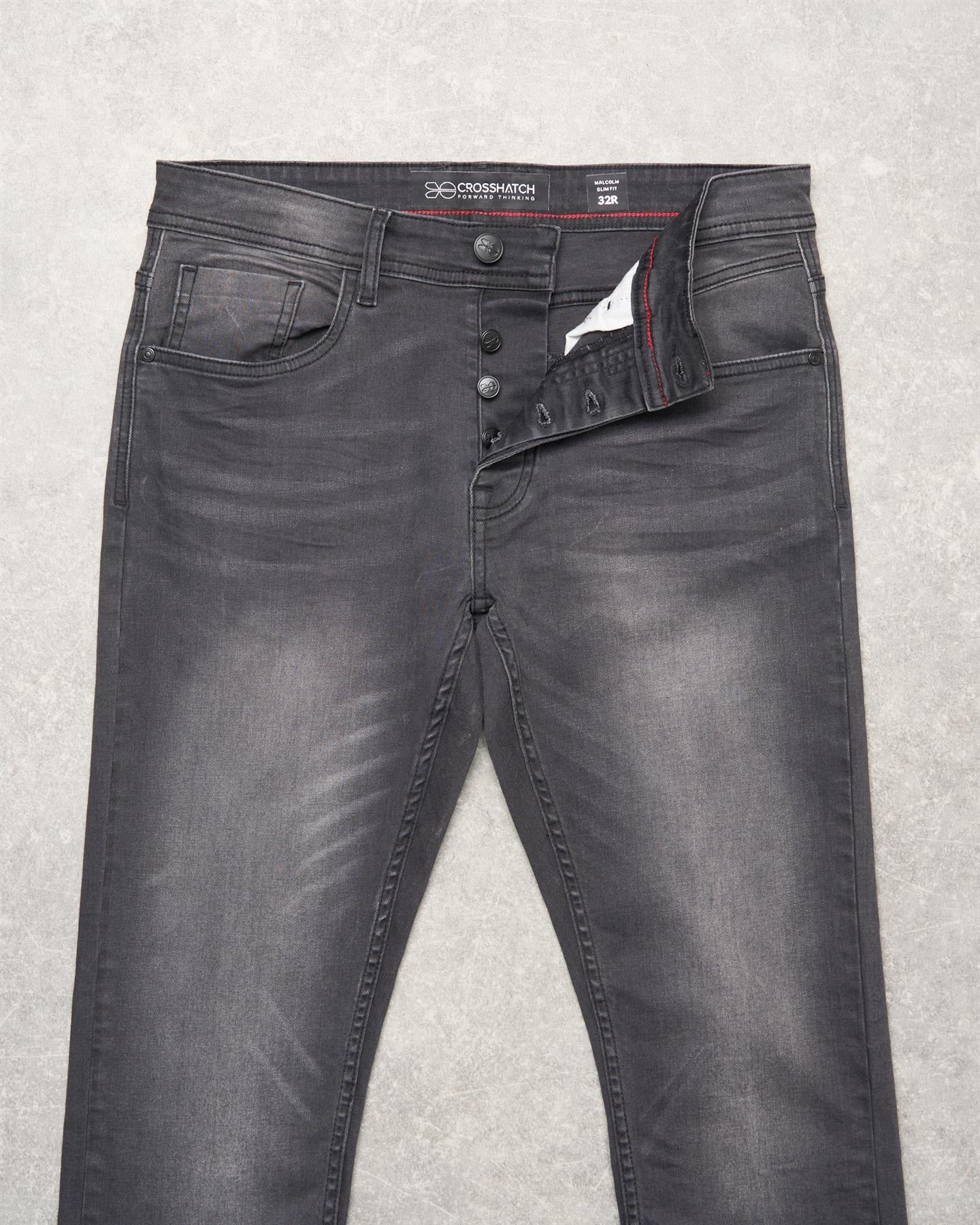 Crosshatch Mens Malcolm Slim Fit Jeans Dark Charcoal