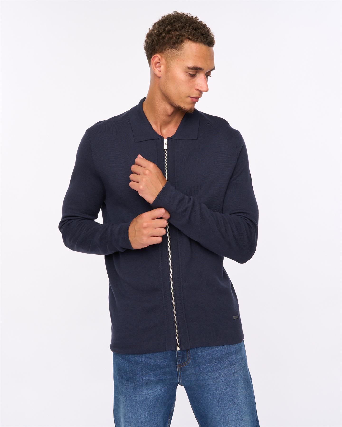 Mens Melfi Zip Thru Knit Navy
