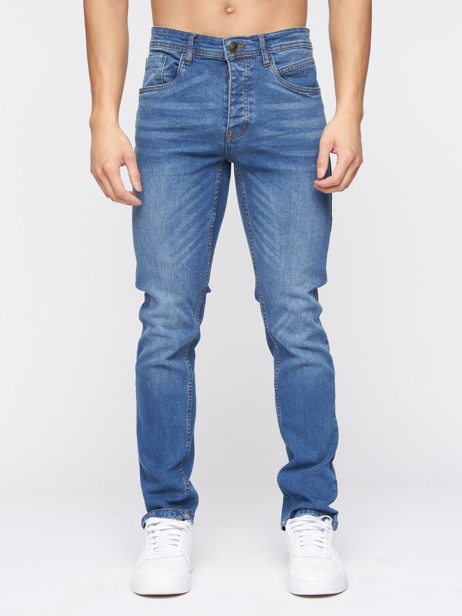 Crosshatch Mens Malcolm Slim Fit Jeans Stone Wash