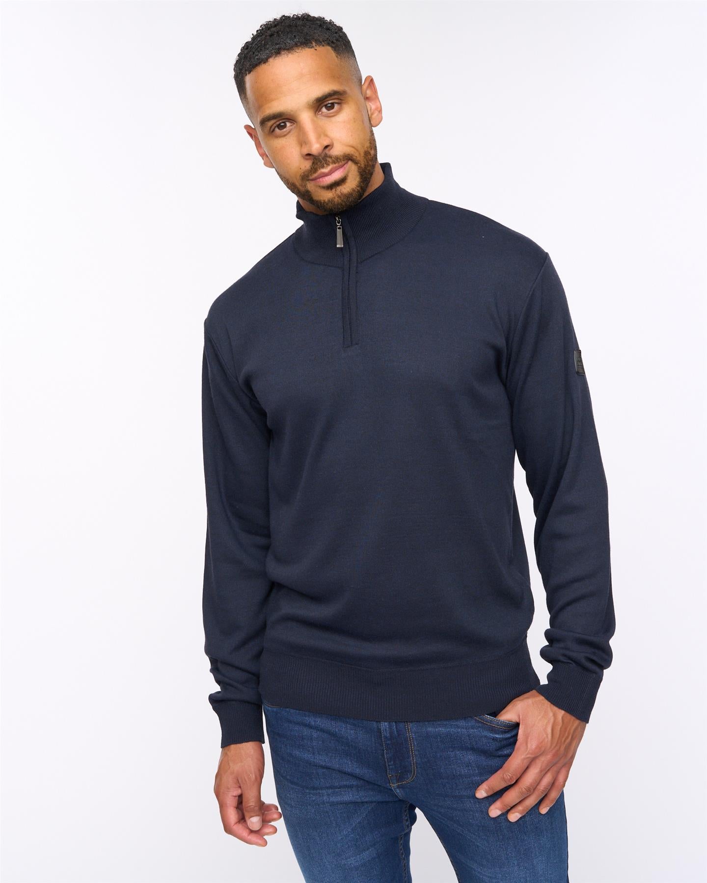 Delloway 1/4 Zip Funnel Neck Jumper Navy