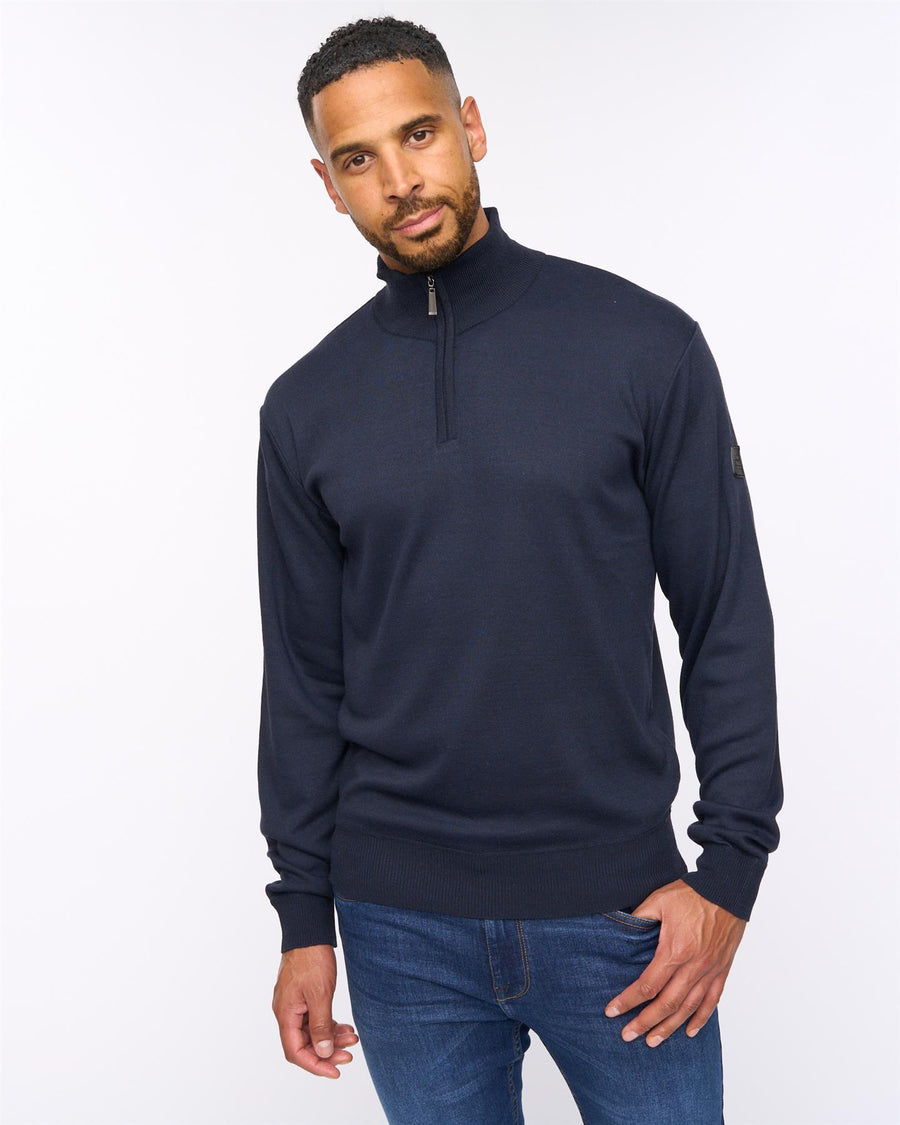 Delloway 1/4 Zip Funnel Neck Jumper Navy