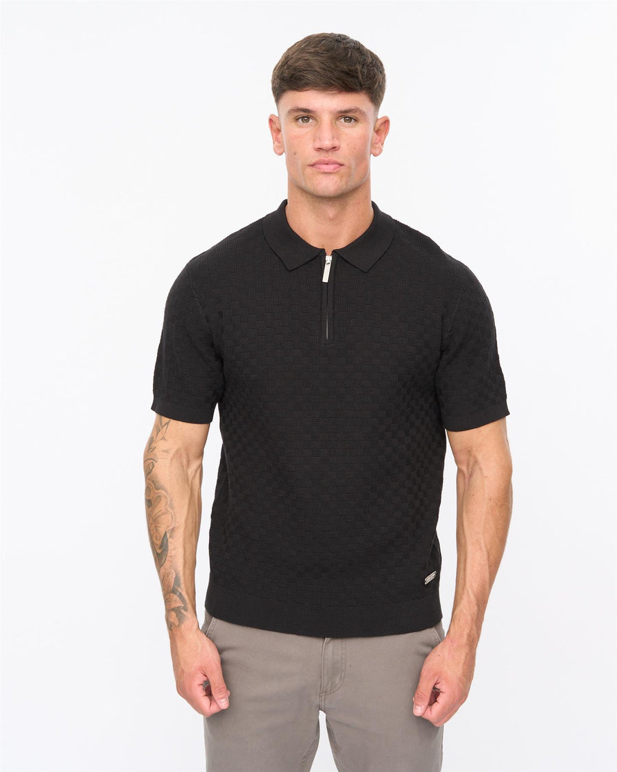 Mens Danvers Zip Knit Polo Black