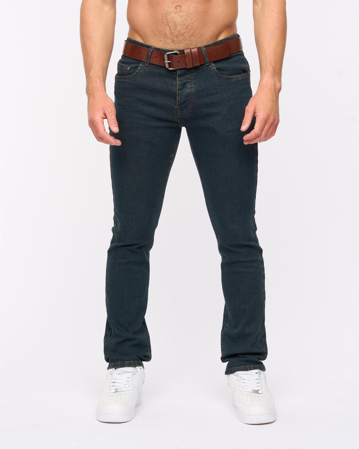 Mens Farrowed Stretch Denim Jeans Raw Wash