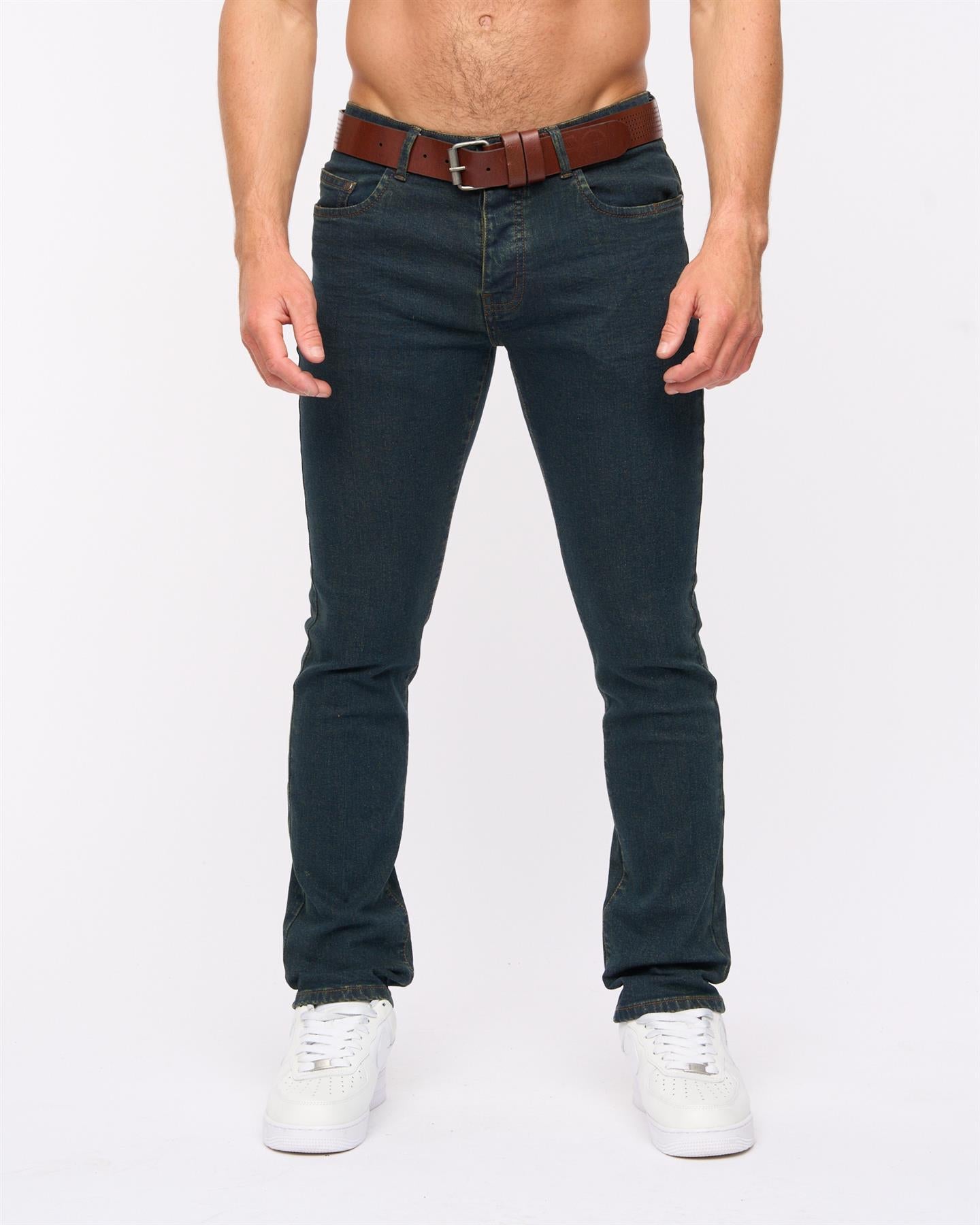 Mens Farrowed Stretch Denim Jeans Raw Wash