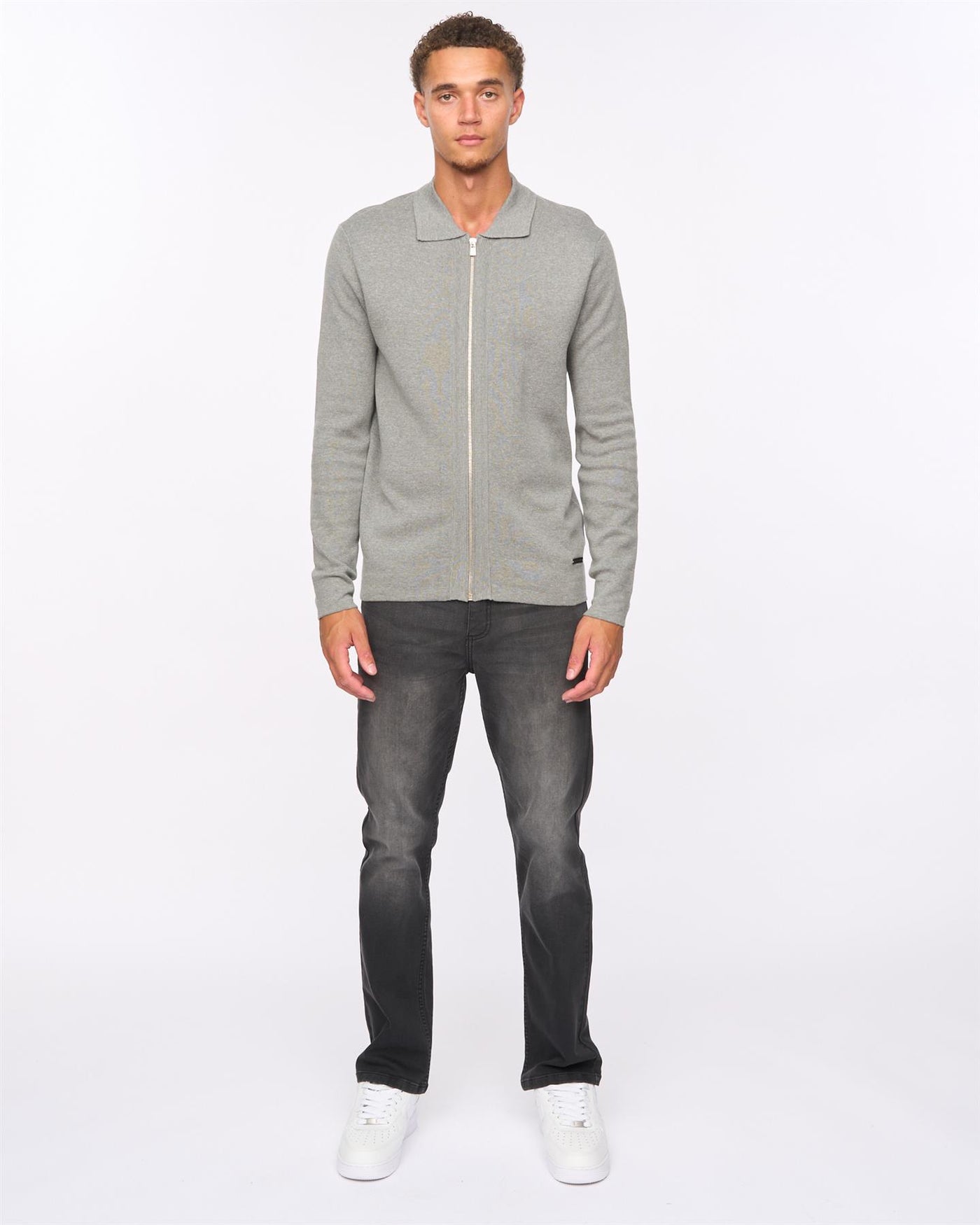 Mens Melfi Zip Thru Knit Grey Marl