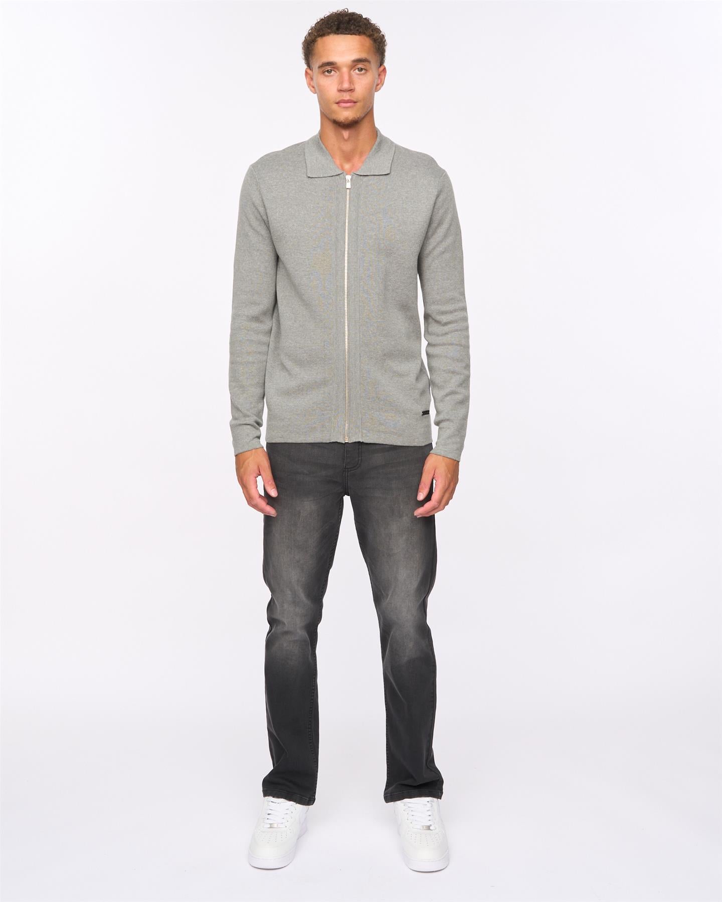 Mens Melfi Zip Thru Knit Grey Marl
