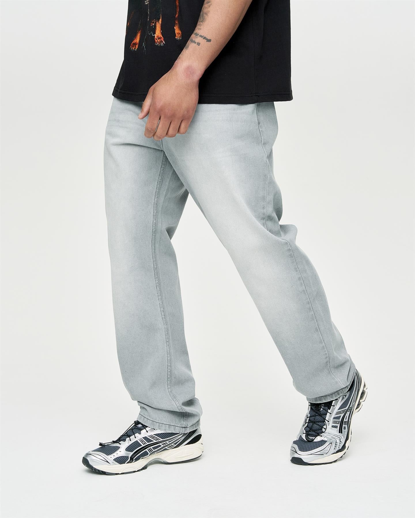 Mens Studio Dee Baggy Jeans Light Grey Wash