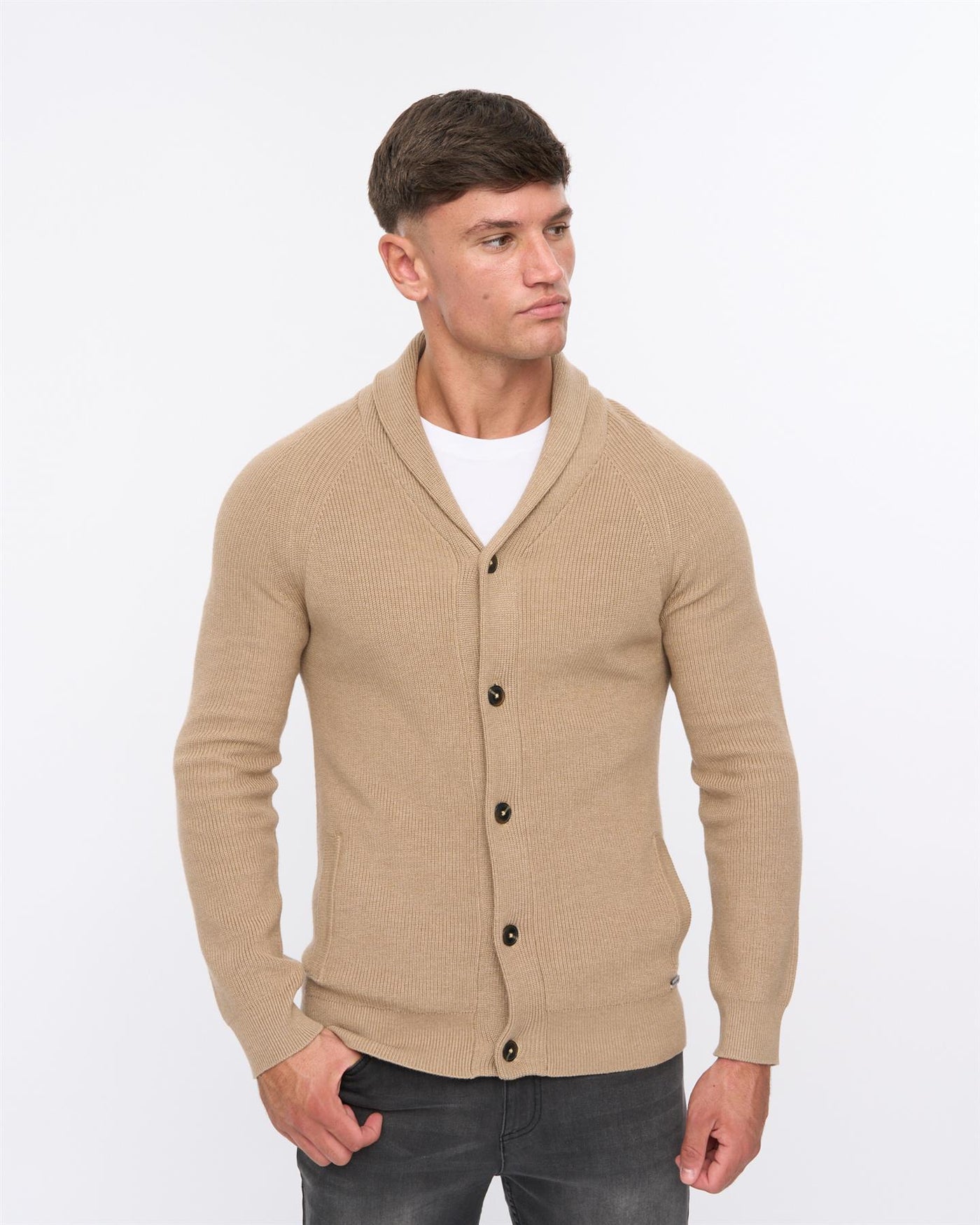 Mens Venosa Shawl Cardigan Stone