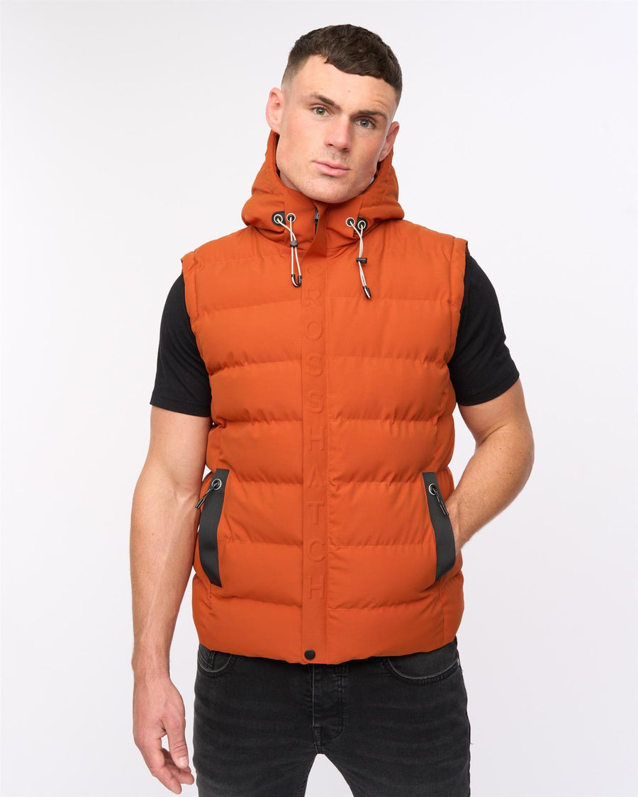 Mens Kampleys Embossed Gilet Burnt Orange