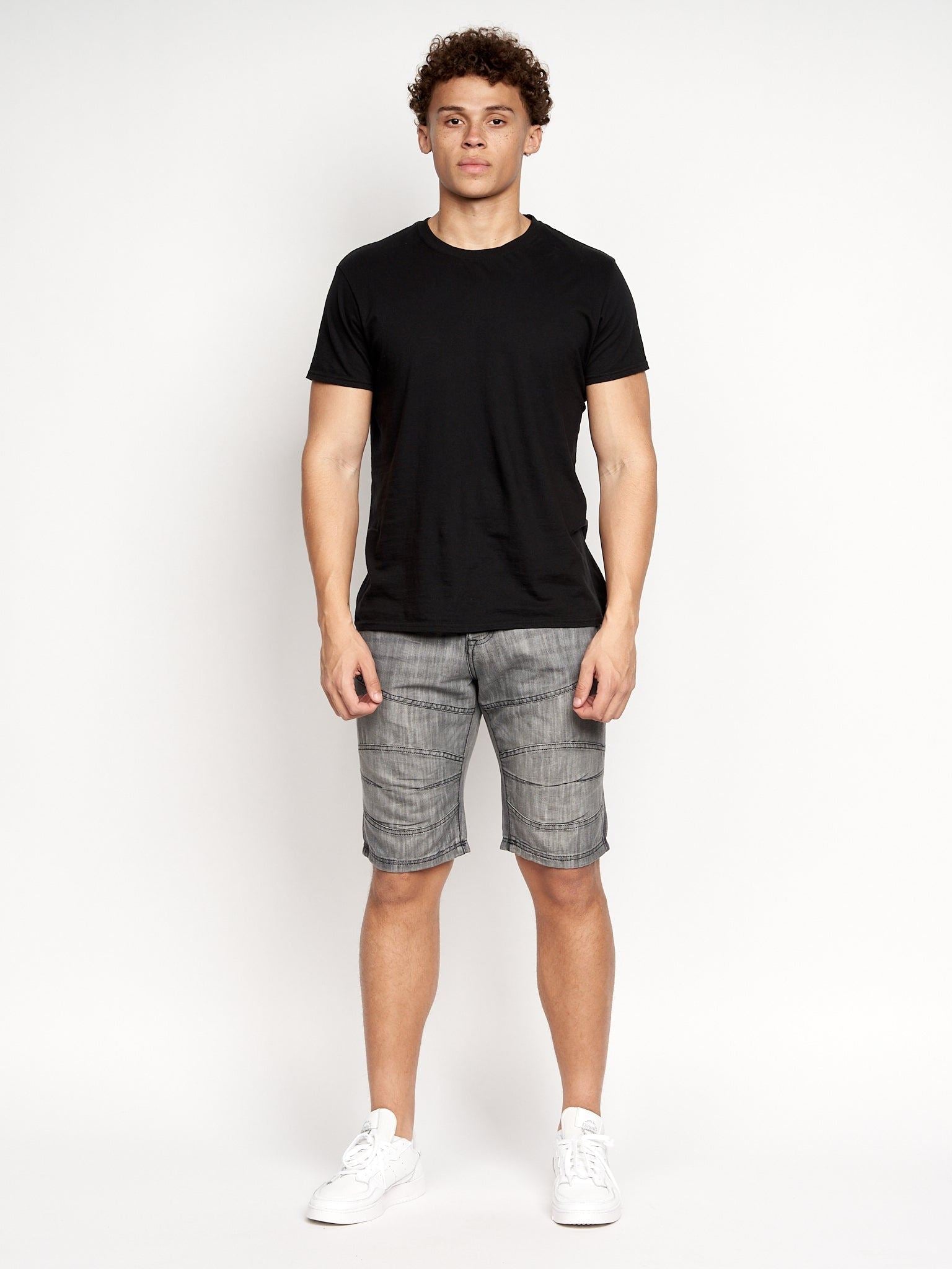 Crosshatch Mens Winston MVE Denim Shorts Dark Grey