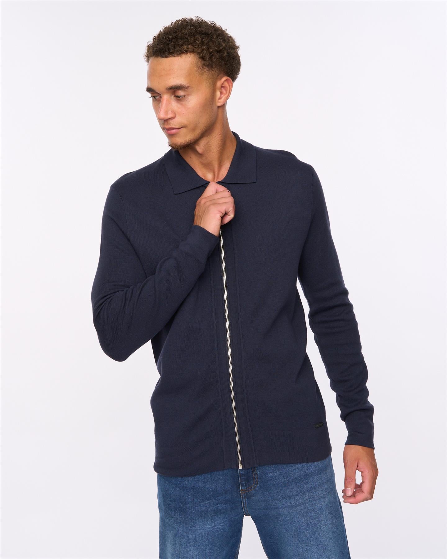 Mens Melfi Zip Thru Knit Navy