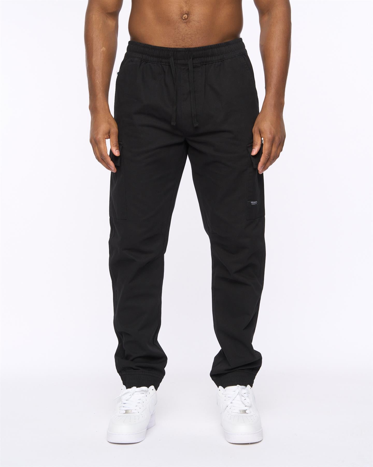 Mens Utilate Elastic Waist Cargos Black