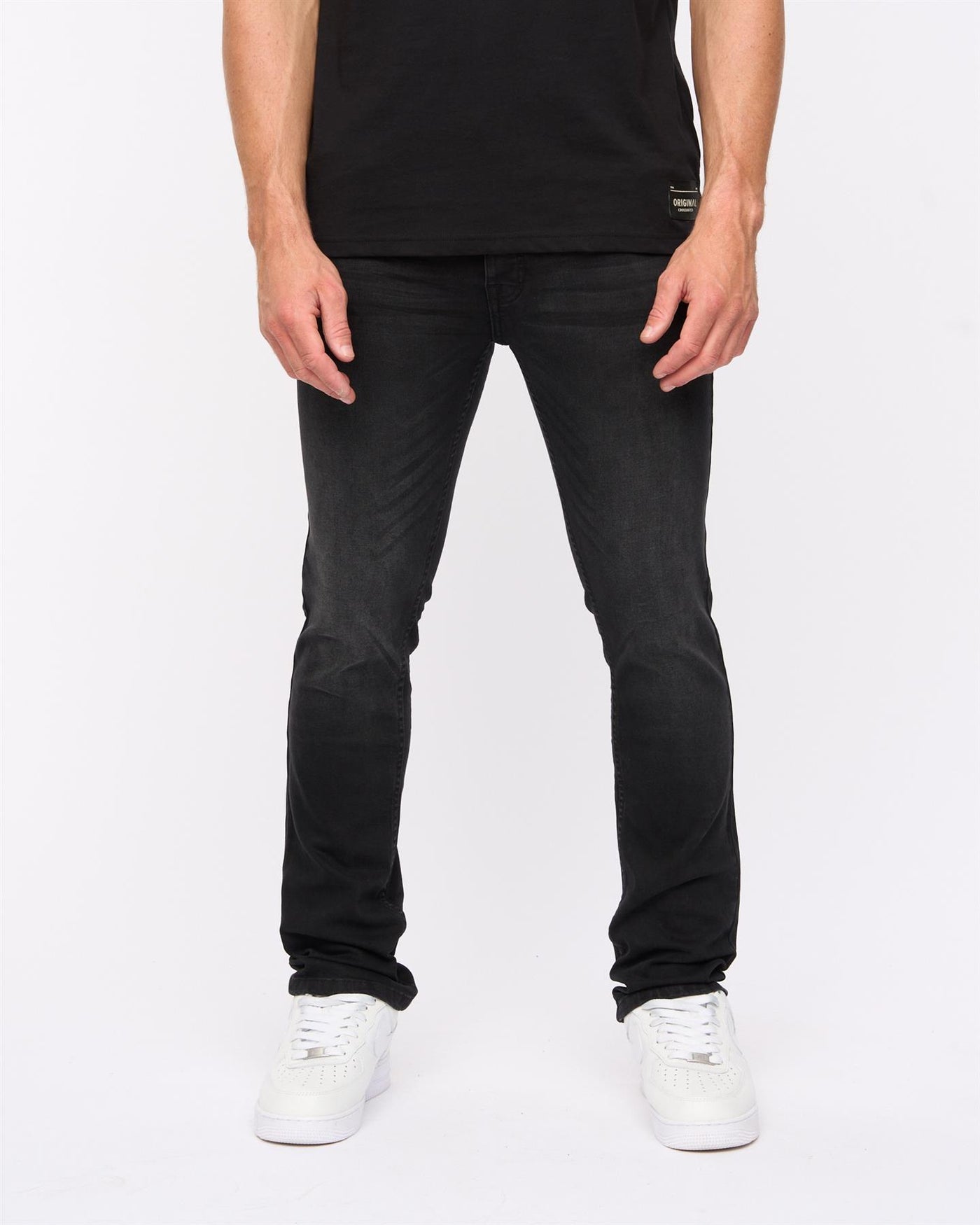 Crosshatch Mens Malcolm Slim Fit Jeans Black Wash
