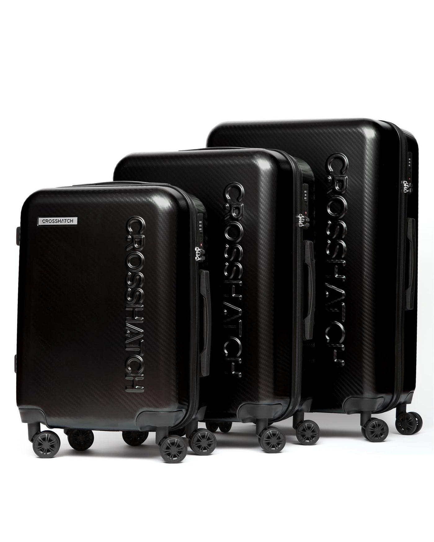 Mens Escapade Embossed Suitcase 3pk Black