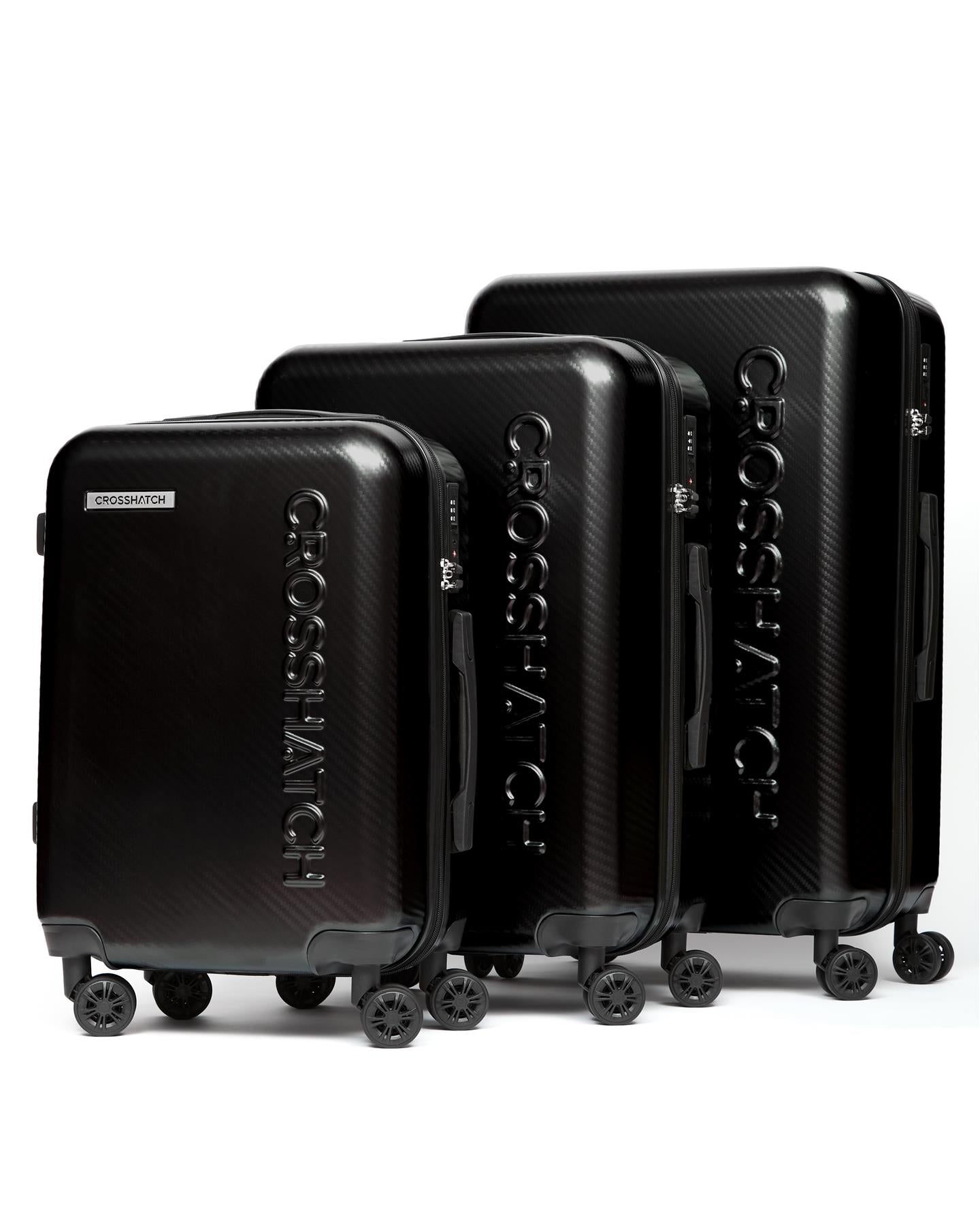 Mens Escapade Embossed Suitcase 3pk Black