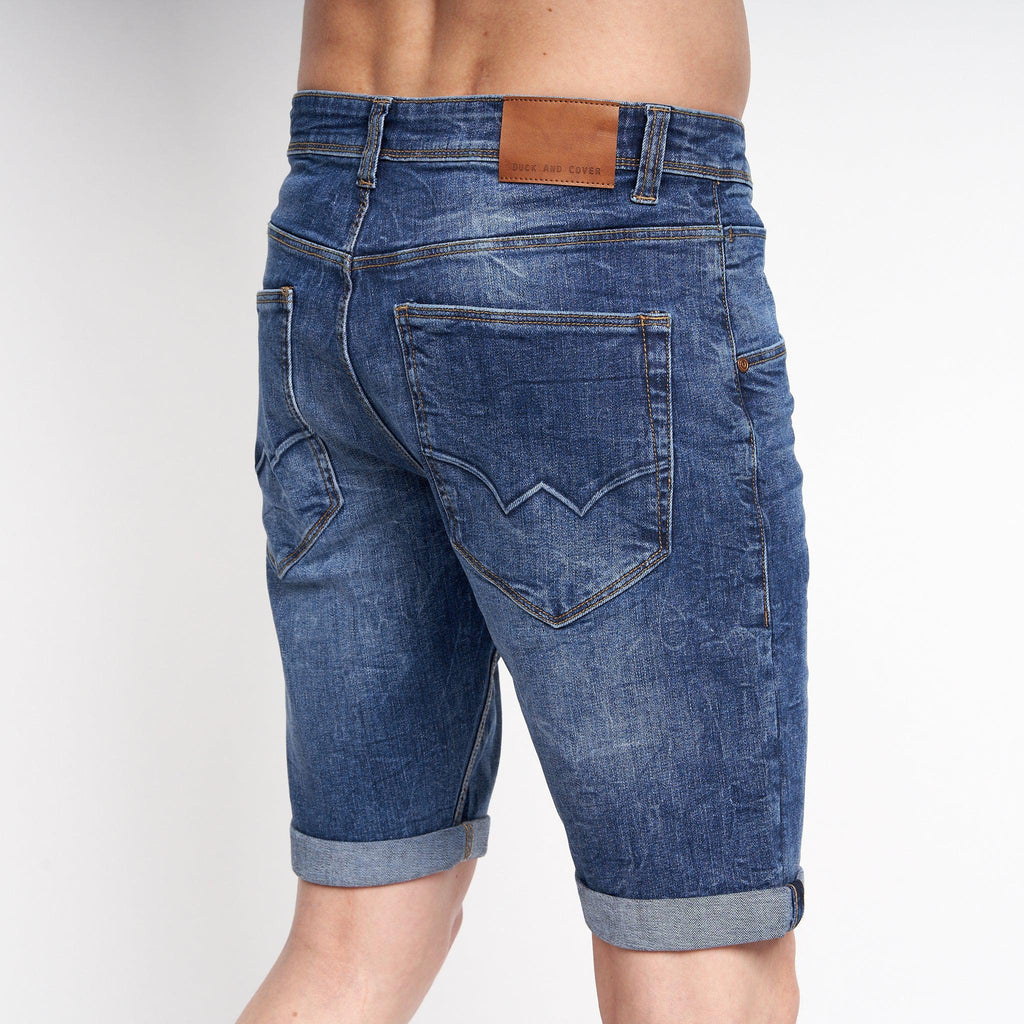 Duck and Cover Mens Mustone Denim Shorts Mid Wash