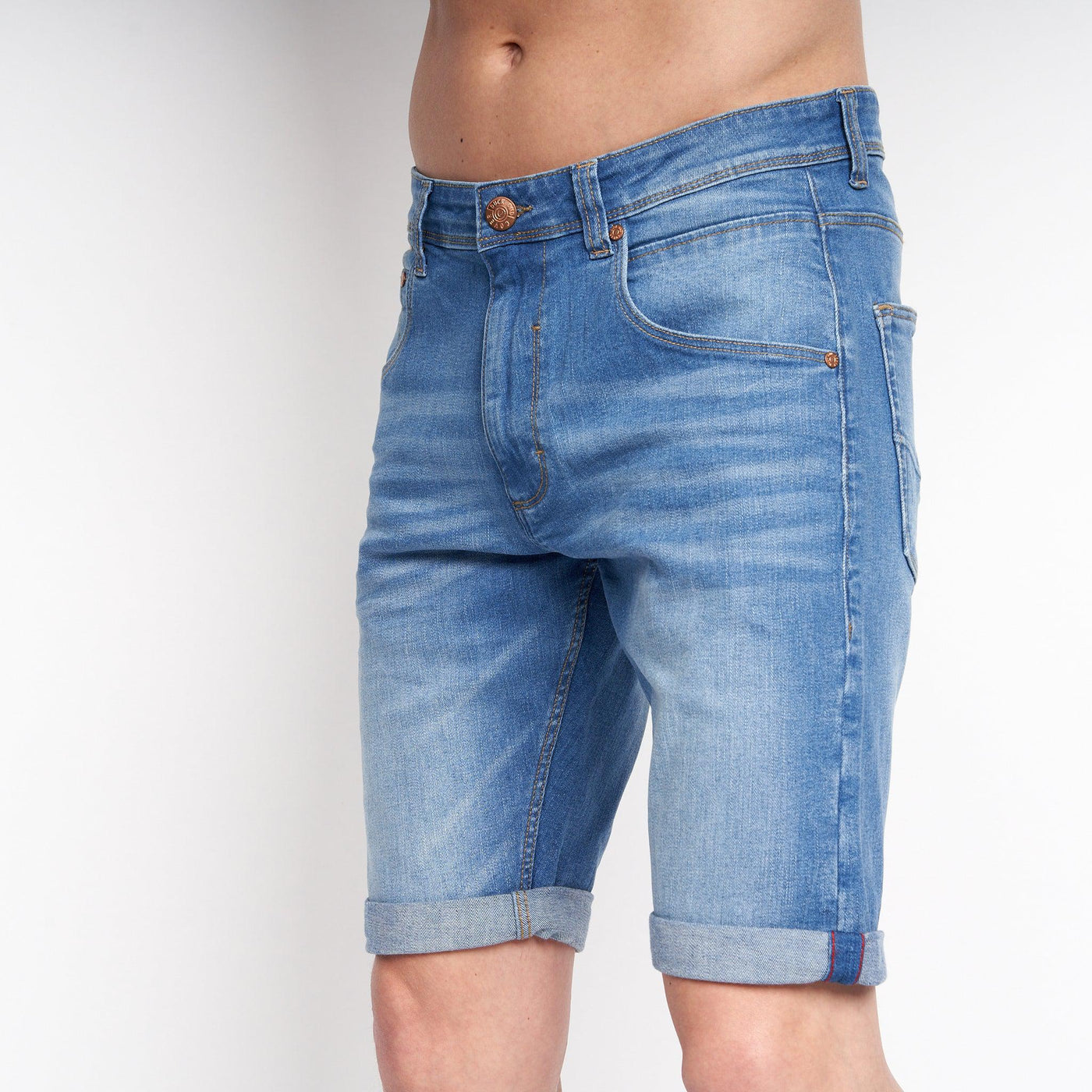 Duck and Cover Mens Mustone Denim Shorts Light Wash