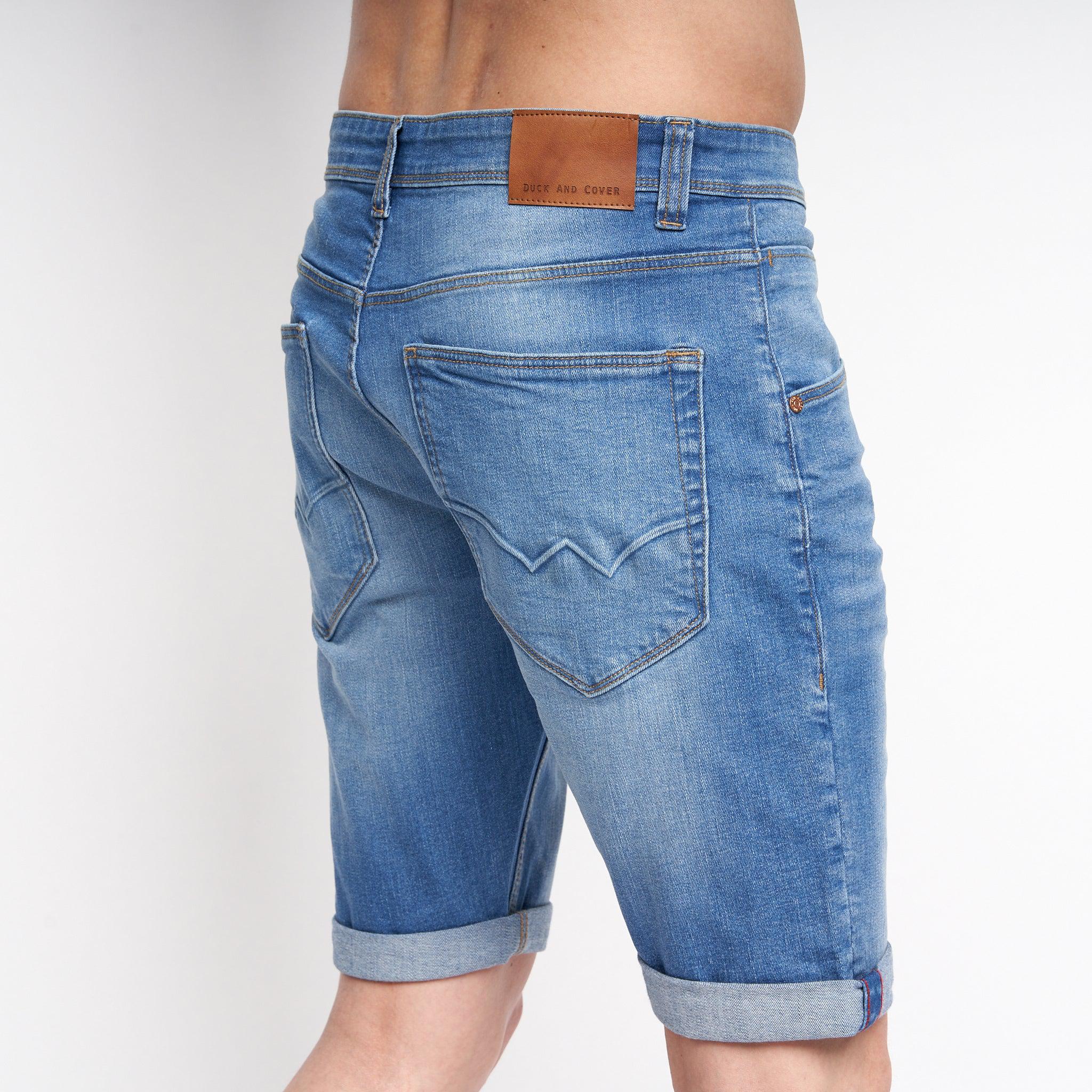 Duck and Cover Mens Mustone Denim Shorts Light Wash